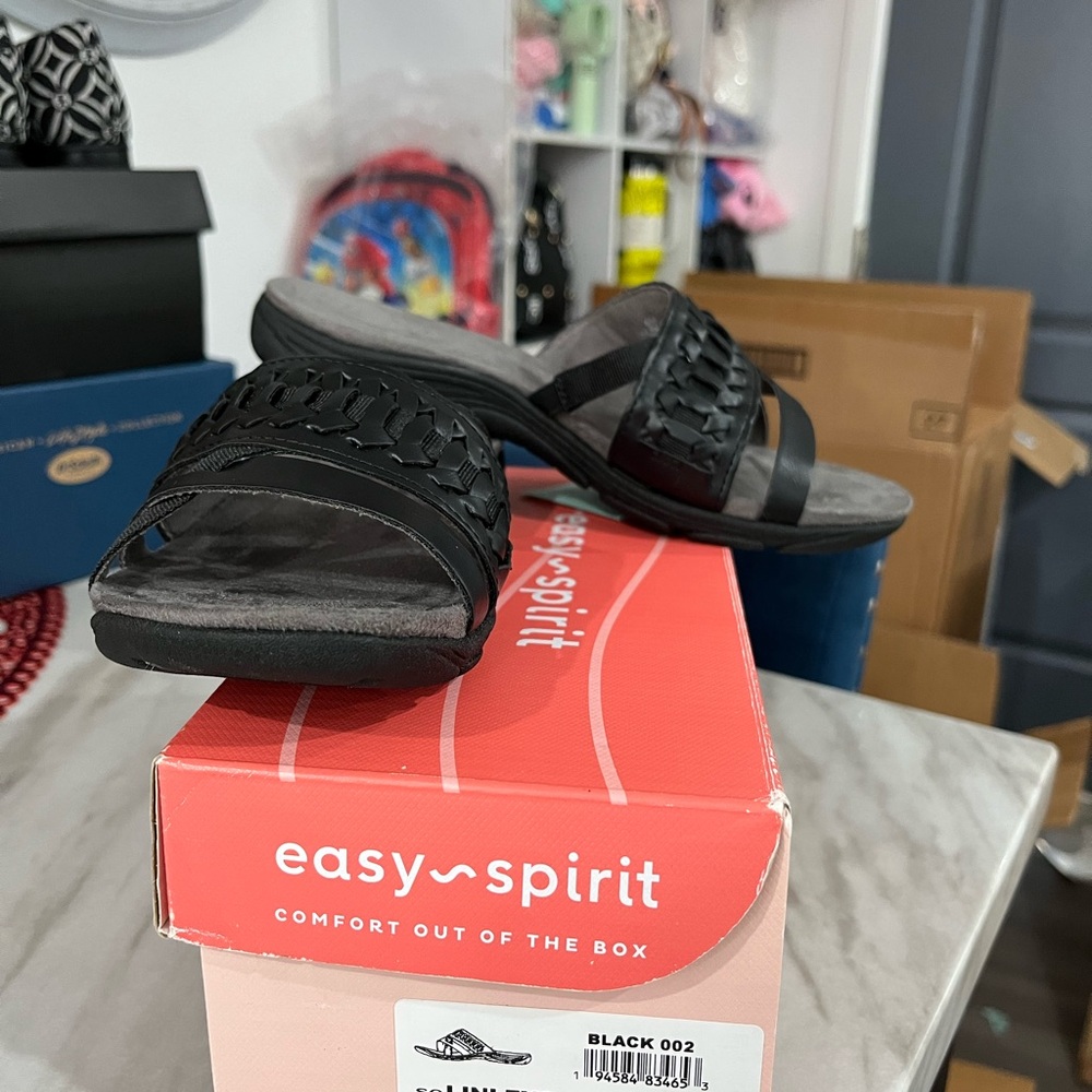 Easy Spirit Black Woven Slide Sandals